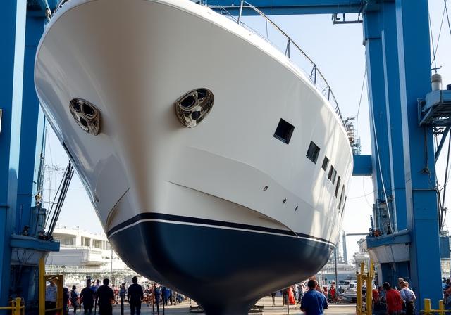 Yacht in fase di manutenzione tecnica in banchina